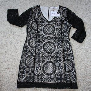 JACK by BB DAKOTA BLACK CREAM OVERLAY LACE DRESS JG48730 3/4 SL SZ 10 WOMEN NWT